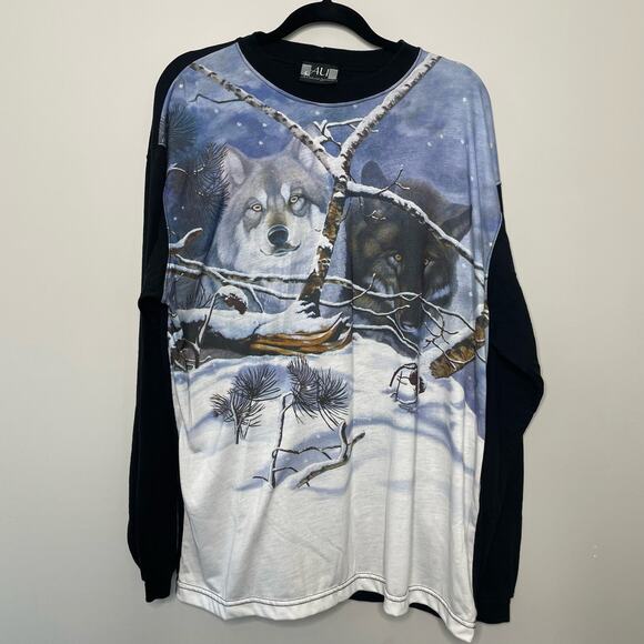Art Unlimited Sportswear Men's XL Wolf Wolves Long Sleeve T Shirt Made in USA - Picture 1 of 11